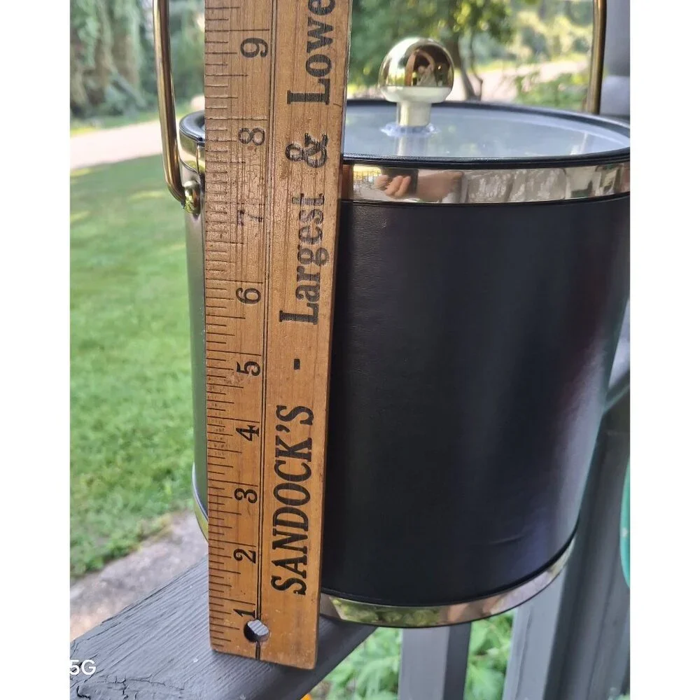 Vintage Kraftware Black Ice Bucket With Gold & Clear Lid Handle Insulated Design